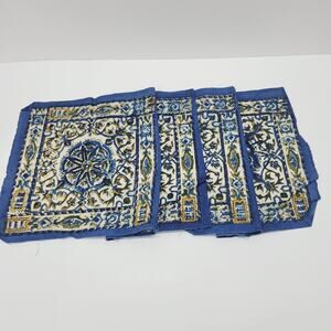 Vintage Turkish Blue Mandala Flower Set 4 Connected Fabric Panel Turkey Made
